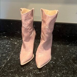 Pink Croc-Embossed Women's Boots